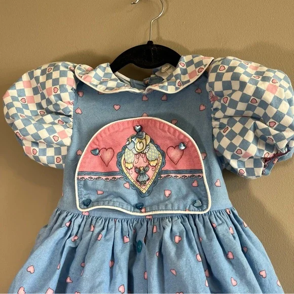 Vintage Daisy Kingdom Puff Sleeve Hearts & Bears Dress Size 4 - Picture 2 of 13